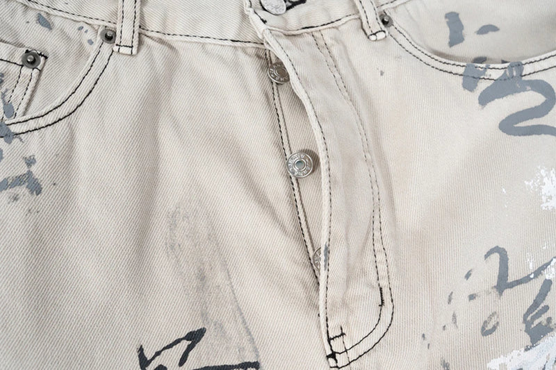 men hip hop baggy jeans graffiti printed loose straight denim pants dirty washed streetwear fashion jeans trousers white unique jeans style 573