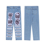fashion skull graffiti patchwork denim jeans mens zipper jeans hip hop streetwear casual harajuku straight joggers jeans pants unique joggers style 993