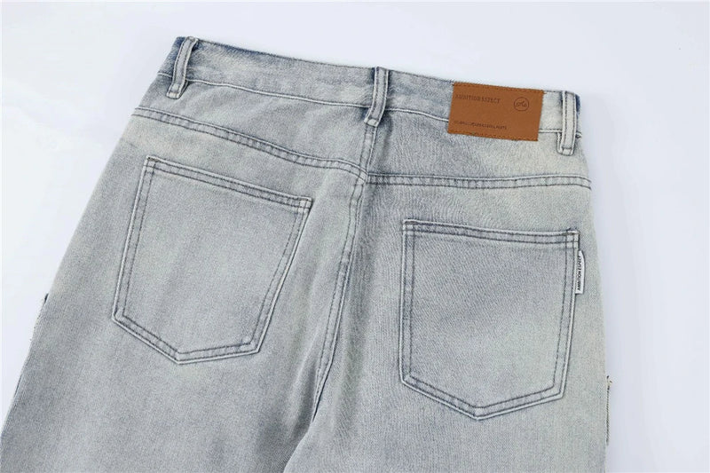 2024 multi pocket jeans vintage mens harajuku cargo denim pants retro hip hop straight loose jean pants unique cargo style 905