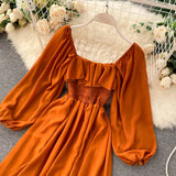 Chic Elegant Square Collar Maxi Dress Women Solid Chiffon Puff Sleeve Dresses 2023 Korean Fashion Vintage Ruffle Vestidos