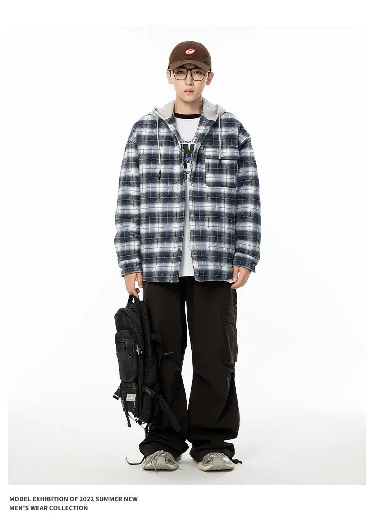 Winter Quilted Thick Plaid Hooded Jacket Men Wmen Streetwear Fashion Oversize Loose Casual Hoody Jacket Padded-cotton Parka Coat