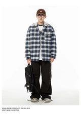 Winter Quilted Thick Plaid Hooded Jacket Men Wmen Streetwear Fashion Oversize Loose Casual Hoody Jacket Padded-cotton Parka Coat
