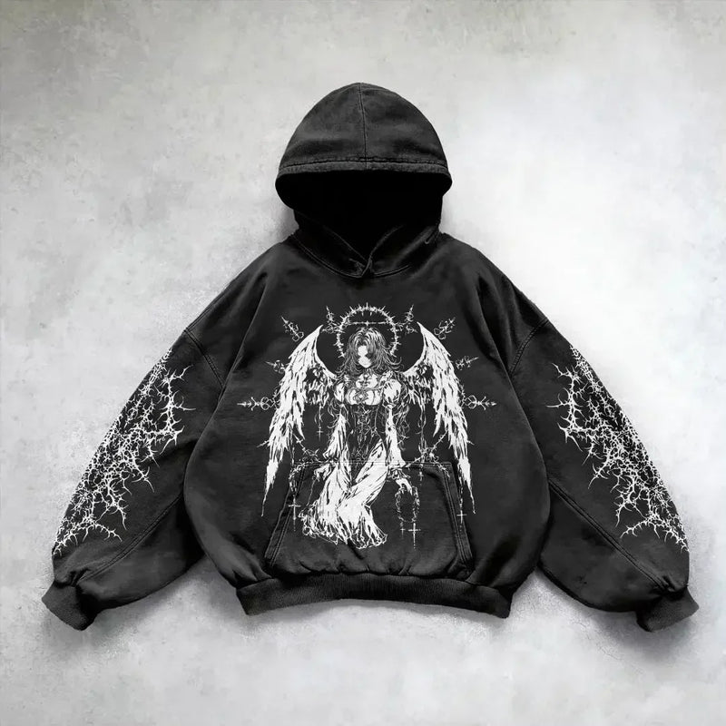 Oversized Sweatshirt Shining Angel Hoodies Women Goth New Couples Goth