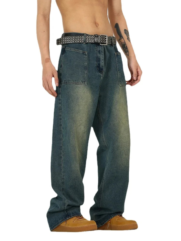 retro washed denim baggy jeans pants unisex hip hop fashion streetwear harajuku loose wide leg straight y2k pants joggers men sporty tapered joggers