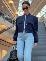 Women Bomber Jacket White Autumn And Winter Button Baseball Bomber Sho
