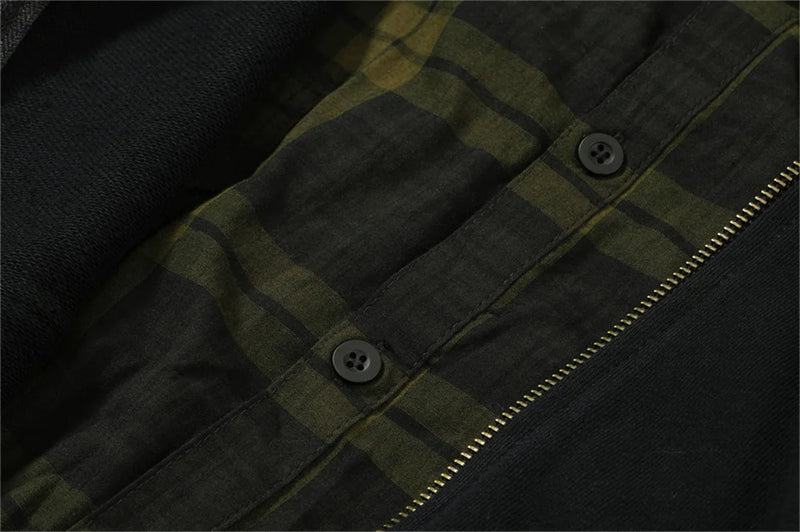 skatercore aesthetic drop featuring undermycar 2024 new high quality shirt plaid cover with layered zipper open up hoodie black