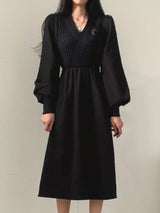 Winter Dress Long Elegant Splicing Stripes Y2k Knitted Dress Women Koean Fashion Long Sleeve Dresses Female Club Party Vestidos