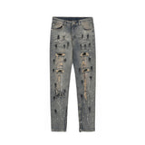 bottom zipper destroyed jeans skinny jeans ripped slim men biker jeans fashion graffiti printed streetwear hip hop pants joggers relaxed fit joggers