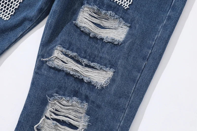distressed skinny flared micro flare jean for mens mesh big destroyed ripped denim jeans hip hop biker jeans pants male unique jeans style 1327