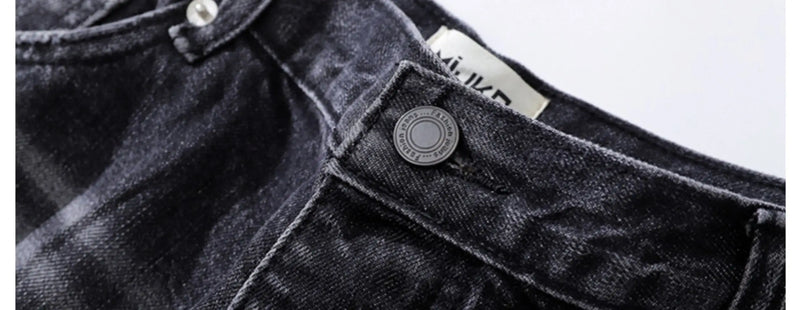 baggy damaged heavy industry washed jeans pants vibe loose casual silhouette straight worn pants knee ripped denim trousers unique jeans style 1185