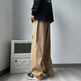 new korean fashion cargo straight pants for men autumn casual zipper pocket drawstring trousers classic tactical y2k pantalones unique cargo style 242