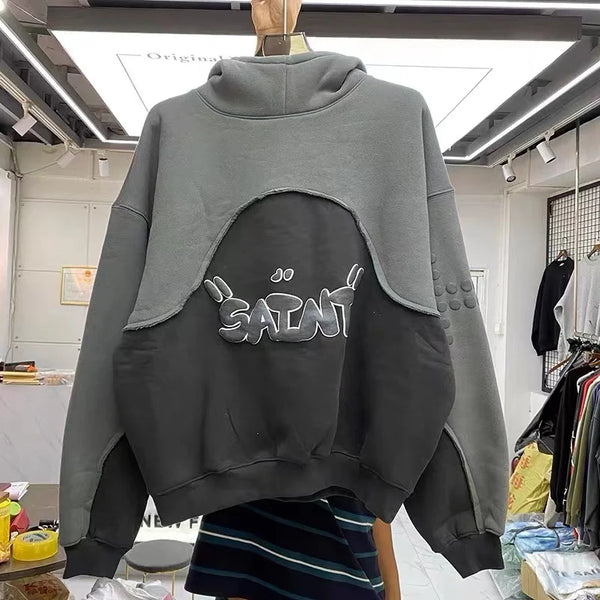 Three Dimensional Foam Splicing Color Hoodie Plus Fleece Hoodie Men An