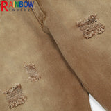 rainbowtouches men washed jeans vintage high street khaki gradient fashion trends jeans loose straight long pant casual pants urban skinny jeans