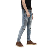 knee zipper patchwork pleated skinny denim jeans men casual slim biker trousers jeans fashion streetwear hip hop pants joggers unique joggers style 1133