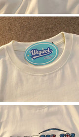 Glitchcore Melting smiley – Pure Cotton American Retro Simple Trendy Letter Short Sleeve