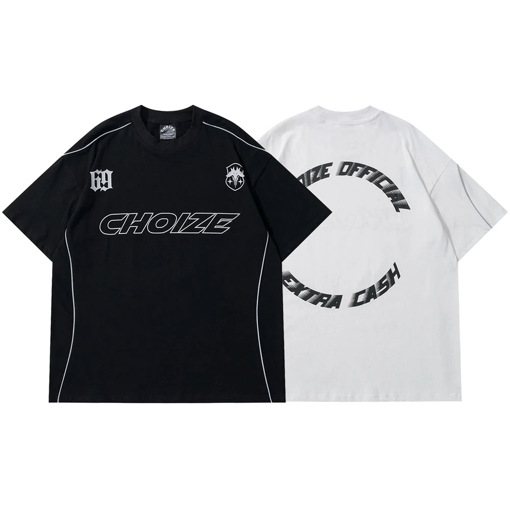 Harajuku Broken heart – Y2K Streetwear Reflective Strip White Black Oversized T Shir