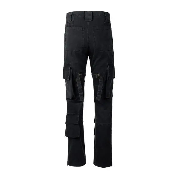 high street multi pockets tooling pants men army green cargo pants hip hop mopping trousers with band unique cargo style 200