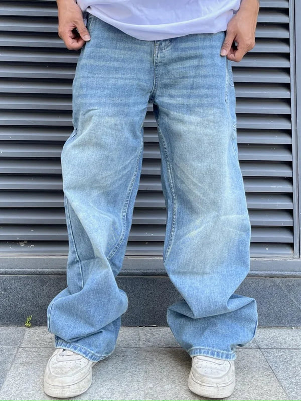 fashion loose streetwear denim jeans pants unisex casual side pocket wide legs jean trousers hip hop joggers mens baggy jeans sporty tapered joggers