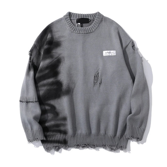 rainbowtouches luxury graffiti hip hop pullover hole oversize sweater men fashion vintage loose long sleeve harajuku sweater Y2K vintage urban hoodie, high quality cotton pullover, oversized graphic print design