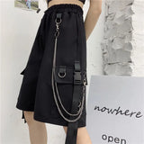 streetwear 2023 new womens summer shorts casual ribbons black cargo shorts for girls knee length pants with chain combat utility trousers