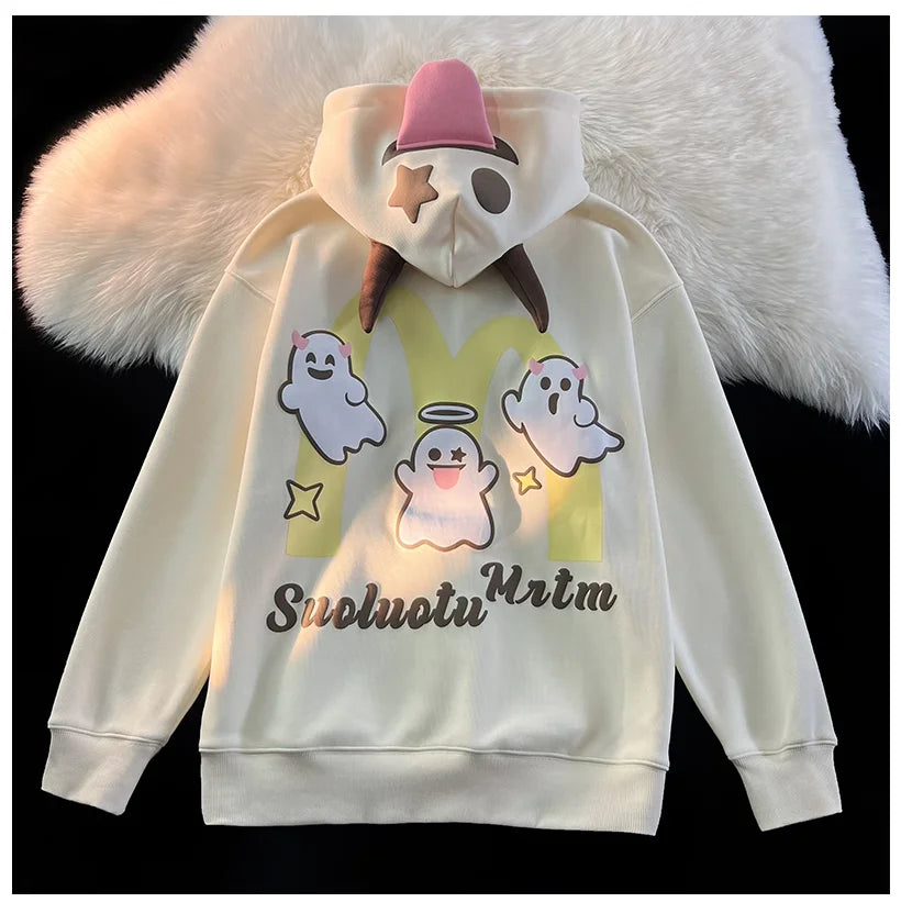 Japanese Devils Corner Hoodie Womens Couple Loose Gothic Winter Clothing Plush Hoodie