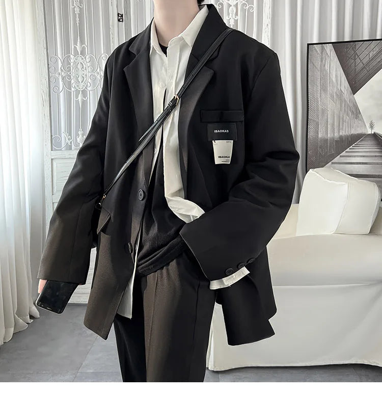 Autumn Men's Casial Suit Coat Chic Slightly Loose Solid Color Blazers Korean Style Fashion Simple Versatile Handsome Niche Suit