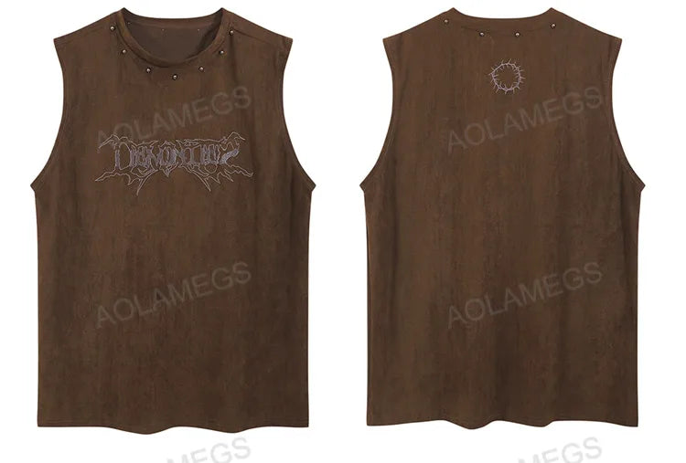 Glitchcore Broken heart – Vintage Mens Y2K Vest Letter Washed Tank Tops Summer High St