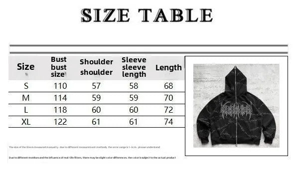 2024 European and American style loose men's zipper sweatshirt trend ins retro printed long-sleeved hooded jacket top