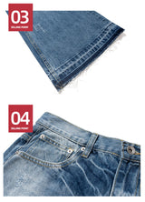 vintage ripped flared jeans blue straight baggy jeans trousers streetwear luxury loose casual distressed denim pants male unique jeans style 593