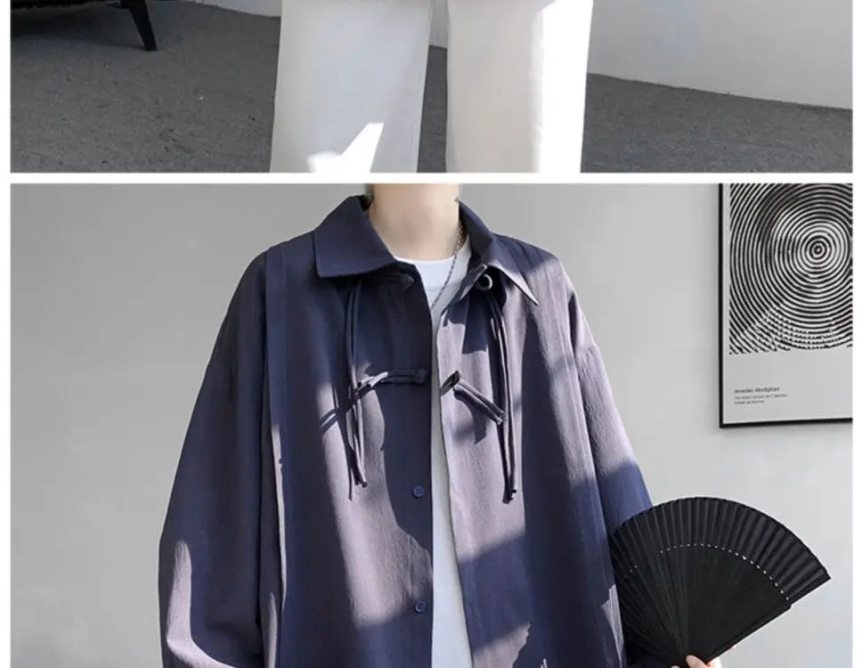 Shirts for men spring and autumn style national fashion design loose and versatile large size