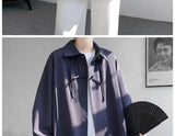 Shirts for men spring and autumn style national fashion design loose and versatile large size outer wear lapel long sleeved tops