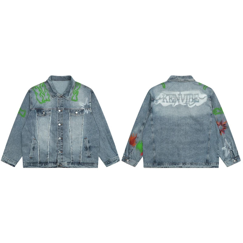 men harajuku graffiti denim jacket and coat fashion hip hop long sleeve jean patchwork outerwear casual streetwear jeans jack - variant style 2b9bcb for streetwear fashion