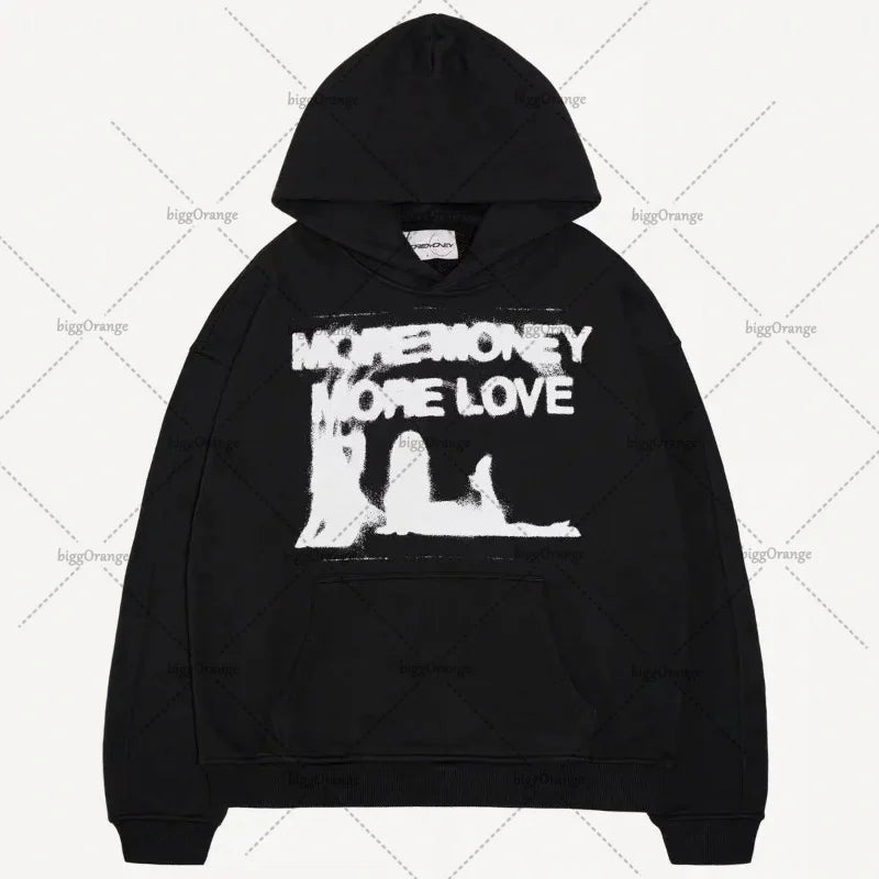 American Fashion Oversized Anime Print Hoodie Mens Y2K Streetwear Hip