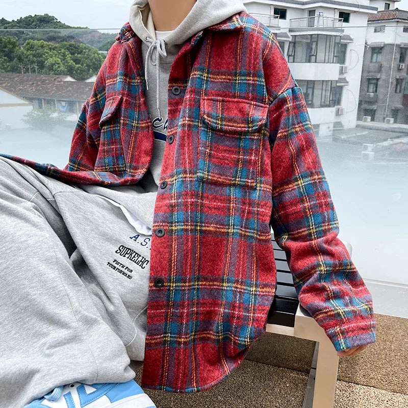 Woolen Coat Men Warm Oversized Retro Thickened Woolen Jacket Mens Streetwear