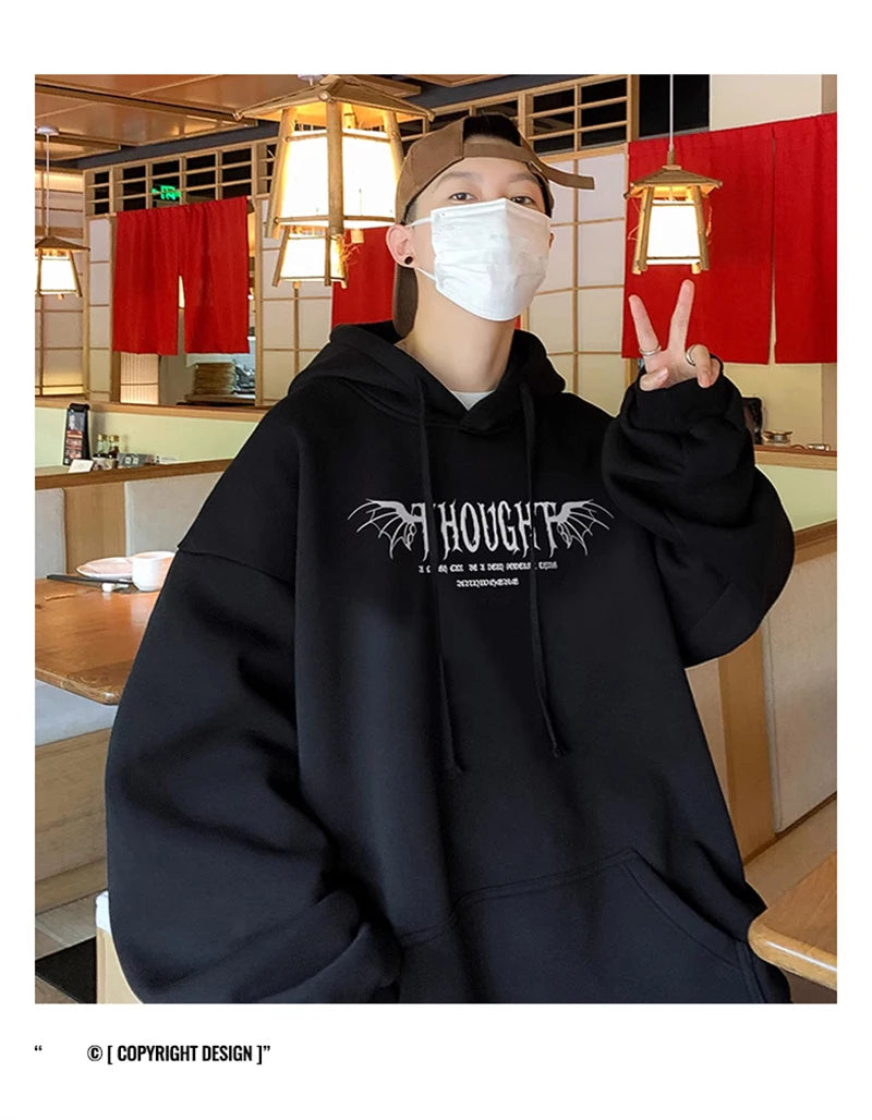Y2K Vintage Rose Graphic Print Hoodies For Men Goth Fashion Streetwear Clothes Casual Fleece Hip Hop Loose Pullover Sweatshirts