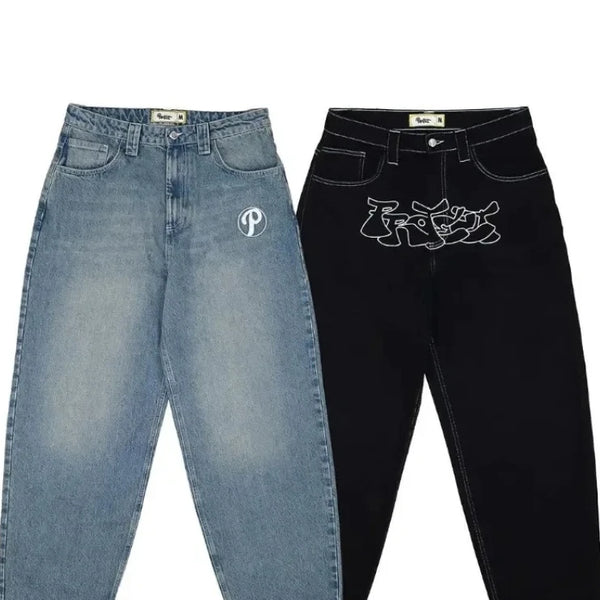 hip hop protect streetwear jeans y2k mens pants harajuku letter embroidery vintage blue baggy jeans high waist wide leg trouser ripped baggy denim