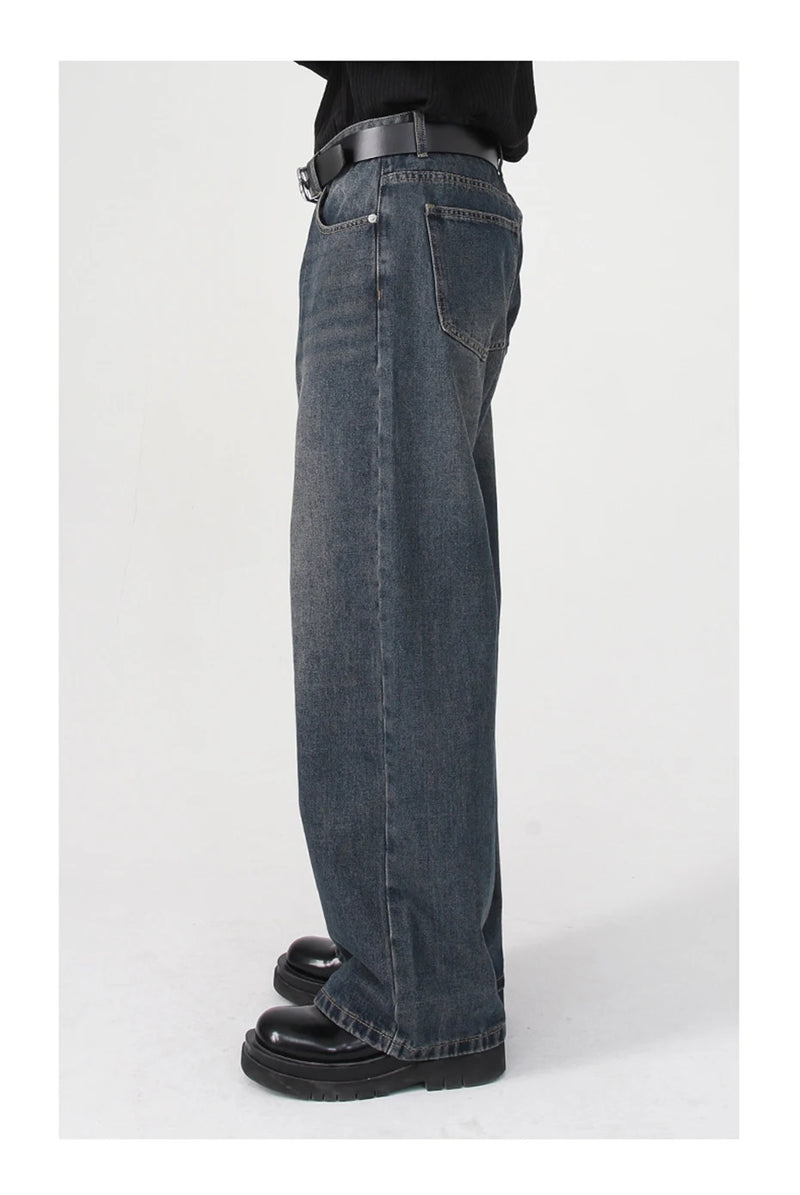 men baggy jeans korean fashion loose straight denim pants male blue casual jeans trousers unique jeans style 4393