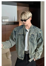Mens Denim Jackets American Style High Street Zippers Coat Vintage Was