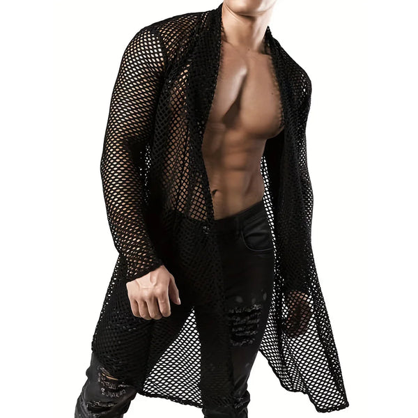 Mens Cape Hollow Perspective Sexy Outerwear Cape Streetwear Trend Punk Style Dj Nightclub Long Sleeve Shirt Men'S Clothing 2024
