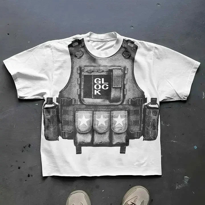 Harajuku Streetwear Y2K New T shirt Men Hip Hop Bulletproof Vest Graphic Print Oversized Cotton Short Sleeved Casual Tops Tees