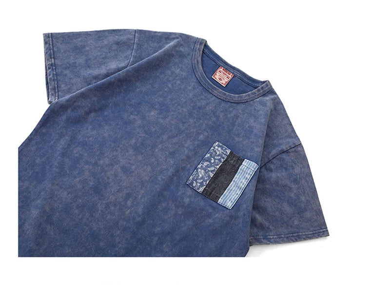 Anime Oversized shirt – Ancient Cloth Splicing Indigo Top Snowflake Heavy Industry W