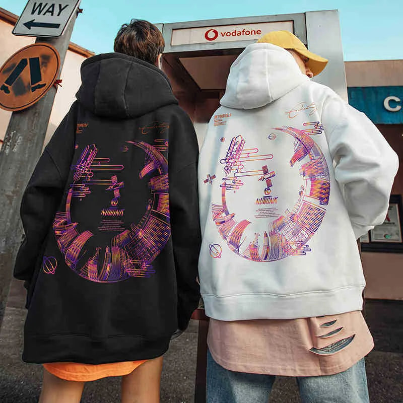 High Street Graffiti Graphic Hoodie Mens Loose Fleece Hoodies Harajuku
