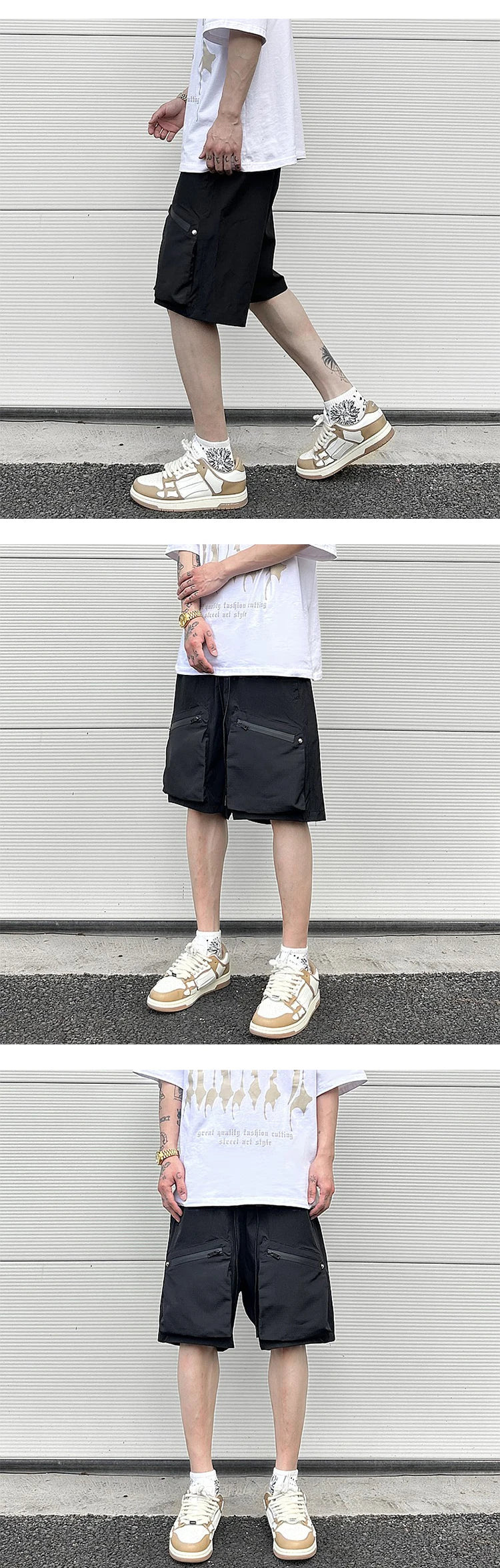Ins Summer Outdoor Functional Casual Cargo Shorts Oversized Retro Casual Zipper Pockets Men and Women's Knee-length Sweatpants