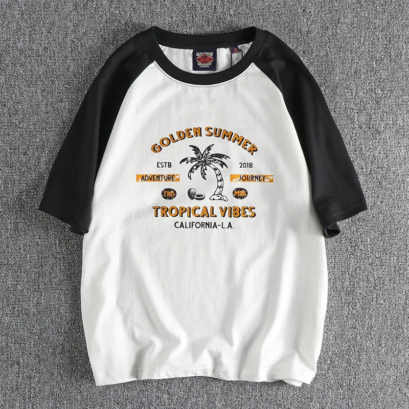Y2k Melting smiley – Summer Mens Short Sleeved Casual Beach Wind Coconut Tree Pri