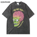 Y2k Aesthetic print tee – Men Punk T Shirt Hip Hop Funny Brain Zombie Print Distressed