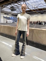 y2k washed gradient jeans pants blue stretch floor mop pants distressed casual micro speaker baggy mens and womens flare jean unique jeans style 105