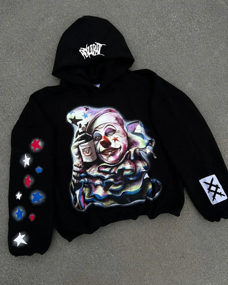 Vaporwave Drop – Harajuku Tracksuit Men Clown Print Hoodies Sweatshirt Oversi – Streetwear Fashion for Men & Women