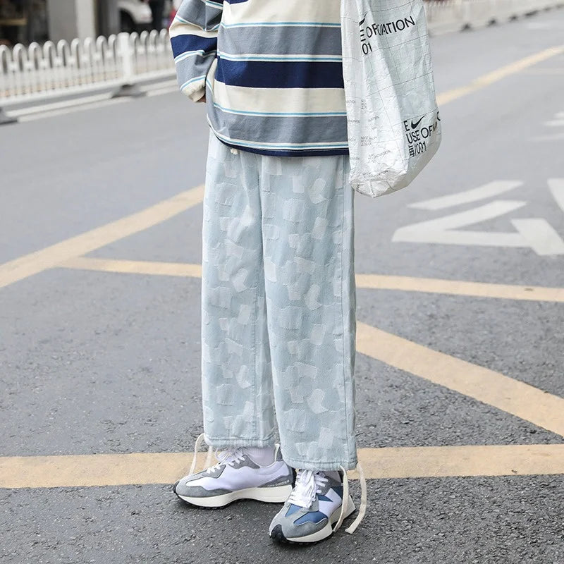american plaid straight jeans mens casual streetwear printed denim pants autumn baggy classic wide leg retro y2k jean trousers stacked flare jeans
