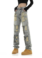 high street zipper open decoration biker jeans women ripped denim straight jean pant men motorcycle trouser unisex hip hop pants unique jeans style 3657
