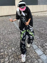 destroy ripped holes front letters embroidery denim jean pants men casual harajuku jean trouser hip hop streetwear pants joggers unique joggers style 3138